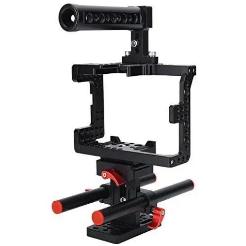 Acouto Camera Cage, Camera Cage Kit Aluminum Alloy Corrosion Resistant Camera Cage Stabilizer with Top Handle Follow Focus Rods for Sony A7II A7RII A7SII