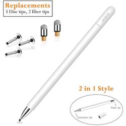 Stylus for iPad Pencil, MEKO 2 in 1 Universal Disc Stylus Touch Screen Pens for Apple/iPhone/Ipad pro/Mini/Air/Android/Microsoft/Surface and Other Touch Screens Bundle with 5 Replacement Tips-White