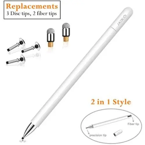 Stylus for iPad Pencil, MEKO 2 in 1 Universal Disc Stylus Touch Screen Pens for Apple/iPhone/Ipad pro/Mini/Air/Android/Microsoft/Surface and Other Touch Screens Bundle with 5 Replacement Tips-White Stylus for iPad Pencil, MEKO 2 in 1 Universal Disc Stylus Touch Screen Pens for Apple/iPhone/Ipad pro/Mini/Air/Android/Microsoft/Surface and Other Touch Screens Bundle with 5 Replacement Tips-White