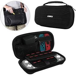 Carry Case for Nintendo Switch Lite, Hard Shell Case Compact with Original Nintendo AC Adapter, 18 Games and 4 SD Cards, Zipper Pouch for Switch Joy-con & Accessories (Black)