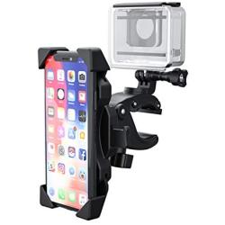 Bike Phone Mount, Adjustable Motorcycle Bicycle Phone Mount Bike Phone Holder, Compatible with Gopro Cameras, 360° Rotation Cradle Clamp for Any Smartphones GPS Other Devices Between 4 and 6.5 inches