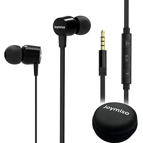 Joymiso Tangle Free Earbuds for Kids Women Small Ears with Case, Comfortable Lightweight in Ear Headphones, Flat Cable Ear Buds Wired Earphones with Microphone and Volume Control for Cell Phone Laptop