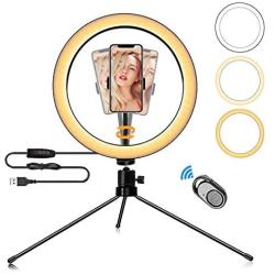 Ring Light with Tripod Stand and Phone Holder 10" Selfie Desk Makeup Light with Wireless Remote Controller for YouTube, Makeup, Live Streaming, Video Shooting（3 Modes & 10 Brightness Level）