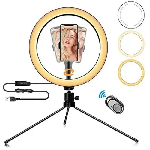 Ring Light with Tripod Stand and Phone Holder 10" Selfie Desk Makeup Light with Wireless Remote Controller for YouTube, Makeup, Live Streaming, Video Shooting(3 Modes & 10 Brightness Level) Ring Light with Tripod Stand and Phone Holder 10" Selfie Desk Makeup Light with Wireless Remote Controller for YouTube, Makeup, Live Streaming, Video Shooting(3 Modes & 10 Brightness Level)