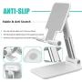 Cell Phone Stand for Desk, Fully Foldable Adjustable Desktop Phone Holder Compatible with iPhone 11 Pro XS Max XR 8 7 6S Plus, Samsung S20+ Note10, Tablets, Charging Accessories