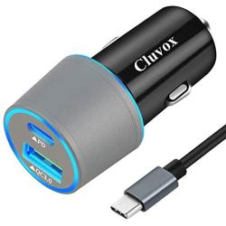 Rapid Type C Car Charger, Compatible for Google Pixel 4a/4/3a/3/2/XL, Galaxy S20/S10 USB C PD Car Charger with 3ft Type C Cable, 18W Power Delivery& Quick Charge 3.0 Fast Charging Car Adapter-Gray