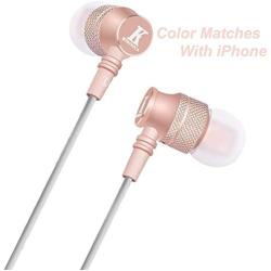 KINVOCA Wired Metal In Ear Earbuds Headphones with Microphone Volume and Case, Bass Stereo Noise Isolating Inear Earphones Ear Buds for Cell Phones, Aluminum Alloy, Carabiner, 3.5mm Jack, Rose Gold