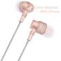 KINVOCA Wired Metal In Ear Earbuds Headphones with Microphone Volume and Case, Bass Stereo Noise Isolating Inear Earphones Ear Buds for Cell Phones, Aluminum Alloy, Carabiner, 3.5mm Jack, Rose Gold