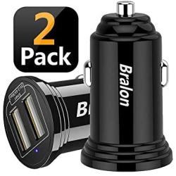 USB Car Charger,Bralon 2-Pack 18W 3.4A Mini 2 USB Fast Car Charger Adapter Compatible with iPhone 11,11 Pro(Max) Xs Max X 8 7 6,LG,Moto,Galaxy Note S10 S9 S8 S7 S6 Edge, iPad Pro/Air/Mini and More