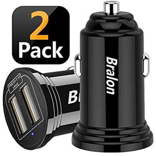 USB Car Charger,Bralon 2-Pack 18W 3.4A Mini 2 USB Fast Car Charger Adapter Compatible with iPhone 11,11 Pro(Max) Xs Max X 8 7 6,LG,Moto,Galaxy Note S10 S9 S8 S7 S6 Edge, iPad Pro/Air/Mini and More