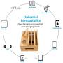 Bamboo Charging Station Dock for 4/5 / 6 Ports USB Charger,Desktop Docking Station Organizer for Cellphone,Smart Watch,Tablet(5 Charging Cables Included,No Power Supply)