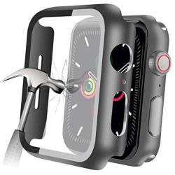 YMHML Compatible with Apple Watch 38mm Series 3/2/1 Case with Built-in Tempered Glass Screen Protector, Thin Guard Bumper Full Coverage Matte Hard Cover for iWatch Accessories