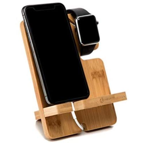 JACKCUBE Design Bamboo Charger Dock Stand Multi Device Charging Station Organizer Holder for Smartphone Cellphone Mobile Phone – :MK243A