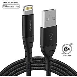 iPhone Charger 6ft, Apple MFi Certified Lightning Cable, Braided Nylon High-Speed Cable for iPhone 11/11 Pro/11 Pro Max/X/XS/XR/XS Max/8/7/6/5S/SE, AirPods/Pro, iPad Mini/Air and More - Black