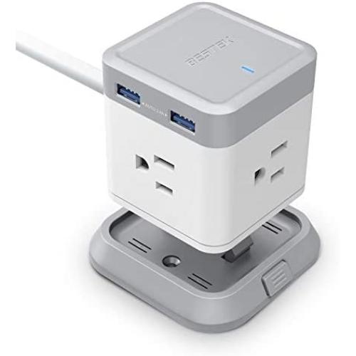 BESTEK Power Strip with USB, Vertical Cube Mountable Power Outlet Extender with 3 Outlets, 4 USB Ports, 5-Foot Extension Cord and Detachable Base for Easy Mounting
