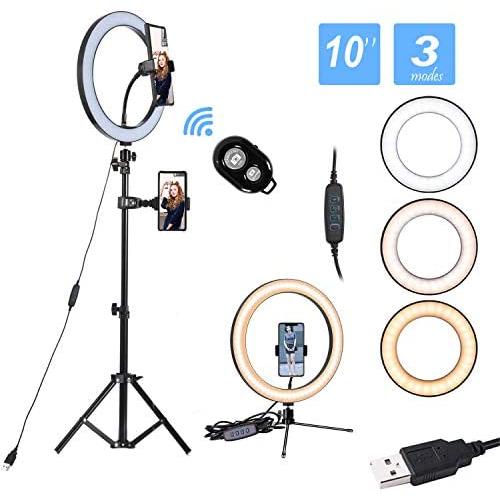 10” Led Ring Light with Stand and Phone Holder,Mini Selfie Ring Light Circle with Remote Control, 3 Light Modes and 10 Brightness Levels for Makeup, Photography, Live Streaming, Vlog SXIYA