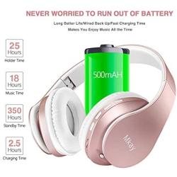 Bluetooth Headphones Wireless,MKay Girls Over Ear Headset V5.0 with Microphone, Foldable & Lightweight, Support Tf Card MP3 Mode and Fm Radio for Cellphones Laptop TV-Rose Gold