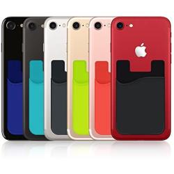 Phone Card Holder for Phone Back, HUO ZAO Silicone Adhesive Credit Card Pouch with 3M Stick-on Phone Wallet, Compatible with Apple iPhone Samsung Galaxy Android Cell Phone Table Multi Colors - 10 Pack