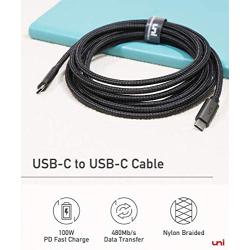 USB C to USB C Cable 10ft [100W 20V/5A], uni Type-C Fast Charging Cable, Braided USB C Cable Compatible with MacBook Pro 2019/2018/2017, iPad Pro 2020/2018, Samsung Galaxy S20/S10/S9, Grey