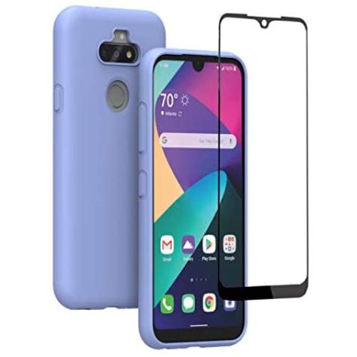 Weycolor LG Aristo 5 Plus Case ，LG Aristo 5 / K31 / Phoenix 5 / Fortune 3 / Risio 4 / Tribute Monarch / K8X, with Tempered Glass Screen Protector [2 Pack], Liquid Silicone Slim Soft Case (Purple)