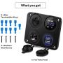 Kohree 12V Marine Car Charger Socket Panel, 4 in 1 Waterproof Boat Cell Phone Rocker Switch Panel with 12 Volt Dual USB Power Outlet Cigarette Lighter Socket for RV Marine Boat Camper Truck Automotive