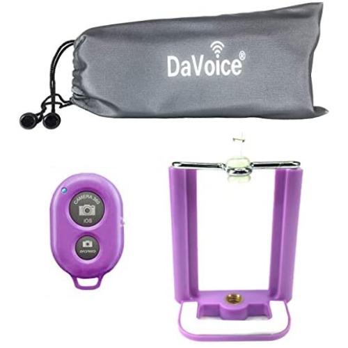 DaVoice Cell Phone Tripod Mount Adapter Holder + Wireless Remote Control + Carry Bag for iPhone X Se 8 7 6 6s Plus 5 5s 5c Samsung Galaxy S9 S8 S7 S6 S5 Edge Universal Bracket Attachment (Violet)