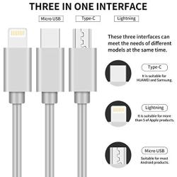 SDBAUX Multi USB Charger Cable Retractable 2Pack 4ft 3 in 1 Multiple Charging Cord Adapter with Mini Type C Micro USB Port Connectors Compatible with Cell Phones Tablets Universal Use (Charging Only)
