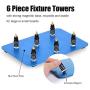 Toolour 6 Pieces PCB Circuit Board Holder ESD Safe - Metal Magnetic Fixture Tower On the Blue Steel Base for Electronic Boards Repairing Soldering Desoldering Rework