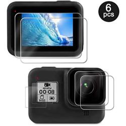 Deyard Screen Protector for GoPro Hero 8, Ultra Clear Tempered Glass Screen Protector + Tempered Glass Lens Protector + HD Front Display Lens Protector Compatible with GoPro Hero 8 Black - 6 pcs