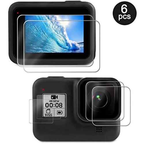 Deyard Screen Protector for GoPro Hero 8, Ultra Clear Tempered Glass Screen Protector + Tempered Glass Lens Protector + HD Front Display Lens Protector Compatible with GoPro Hero 8 Black - 6 pcs