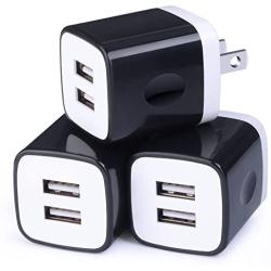 USB Wall Charger,USB Cubes,Sicodo 3-Pack Universal Travel 2.1A Dual Port Plug Charging Block Compatible with iPhone X/8/7/6,Tablet, Samsung Galaxy S10,S10+,S9,S8, S7 S6 Edge, HTC, LG, Sony, Nokia