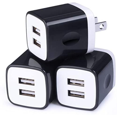 USB Wall Charger,USB Cubes,Sicodo 3-Pack Universal Travel 2.1A Dual Port Plug Charging Block Compatible with iPhone X/8/7/6,Tablet, Samsung Galaxy S10,S10+,S9,S8, S7 S6 Edge, HTC, LG, Sony, Nokia