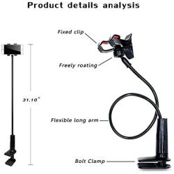 Universal Cell Phone Holder, 4326547903 Lazy Bracket Mobile Phone Stand, Flexible Gooseneck Long Arm Clip, Screw-Down-Fixed Bolt Clamp Style by AUXO-FUN (Black)