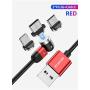 Magnetic USB Charging Cable Krsende 3in1 360°&180°Rotation Nylon Braided Cord Compatible with Mirco USB Type C Smartphone and iProduct Device-No Date Sync(3Pack/Red)