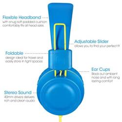 Kids Headphones-noot products K33 Foldable Stereo Tangle-Free 3.5mm Jack Wired Cord On-Ear Headset for Children/Teens/Boys/Girls/Smartphones/School/Kindle/Airplane Travel/Plane/Tablet (Electric Blue)