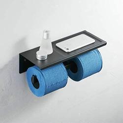 Kelelife Toilet Paper Holder Wall Mounted Double Roll Holder with Phone Storage Shelf, Black Matte