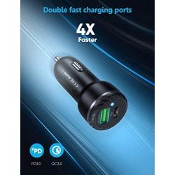 YEONPHOM Fast USB C Car Charger Compatible for iPhone 11 Pro Max/11 Pro/11/XS MAX/XS/XR/X/8 Plus/8/SE/iPad Mini/Air,36W Dual Port QC3.0 Type C PD Car Charger Adapter with 6ft USB C to Lightning Cable