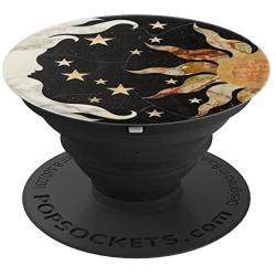 Black Vintage Moon Sun and Stars & Design PopSockets Grip and Stand for Phones and Tablets