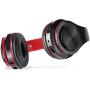 Wireless Headset with Mic, Foldable Bluetooth Headphone with 3.5mm Audio Jack, Built-in Noise Cancelling Microphone, Support for Plug-in Card, for PC, Phone(Black+red)