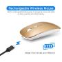 Bluetooth Wireless Mouse, Dual Mode Slim Rechargeable Wireless Mouse Silent Cordless Mouse with Bluetooth 4.0 and 2.4G Wireless, Compatible with Laptop, PC, Windows Mac Android OS Tablet (Gold)