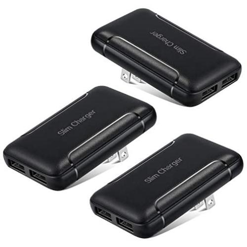 Dual USB Wall Charger, Excgood [3-Pack] Ultra Slim Foldable USB Wall Plug Flat Compatible with iPhone 11 Pro Max/Xr/Xs/X, Galaxy S10/9/8/7, Pixel and More Smartphones, Black