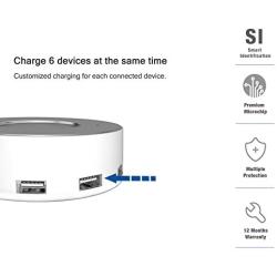 Vogek 6-Port USB Charger Desktop Charging Station with Smart Identification (White)