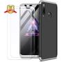 HikerClub Huawei P30 Lite Case with Screen Protector 3 in 1 Hard Plastic Ultra Thin Slim Fit 360 Degree Full Body Protective Shockproof Anti-Scratch Case for Huawei P30 Lite (Black&Silver)