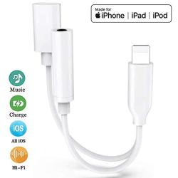 [Apple MFi Certified] Lightning to 3.5 mm Headphone Adapter Dual Ports Dongle Charger Jack&AUX Audio 3.5 mm Earphone Accessory,for iPhone 11/11 Pro/X/8,7 Plus/8 Plug and Play Support All iOS System