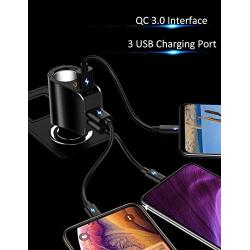 Car Charger Extension Cigarette Lighter Adapter,Socket Splitter with 3 USB and Voltage Meter,Compatible for iPhone 8/7/X/6S/XR,iPad,Samsung Galaxy S9/S8,iPad,GPS,Android Phone (BlackQC3.0)