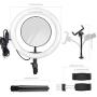 LED Ring Light with Tripod Stand 10" for Video and Lighted Makeup Mirror Cell Phone Holder Desktop LED Lamp with 3 Light Modes - Lighted Vanity Makeup Mirror; 5X Magnification (Plastic Mirror)