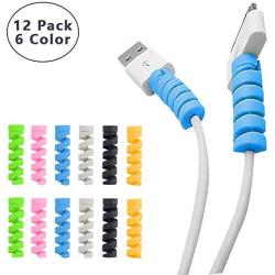 TPLTECH 12Pack Charging Cable Protector Spiral Tube Wire Management Organizer Protective Cord Sleeve Line Saver for iPhone iPod iPad MacBook Tablet Charger Cord,Android Cell Phone,Mouse Cable 6 Colors