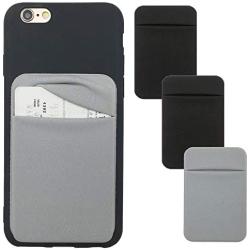 3 Pack Adhesive Phone Pocket,Cell Phone Stick On Card Wallet,Credit Cards/ID Card Holder(Double Secure) with 3M Sticker for Back of iPhone,Android and All Smartphones (2 Black& 1 Grey)