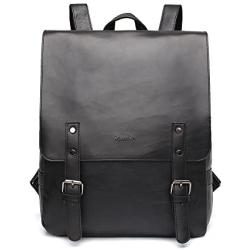 Zebella Womens Vegan Vintage Leather Backpack Faux Leather Laptop Backpack Travel Daypack College Bookbag-Black