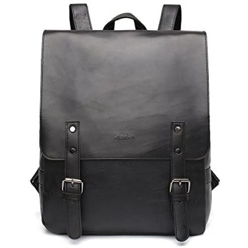 Zebella Womens Vegan Vintage Leather Backpack Faux Leather Laptop Backpack Travel Daypack College Bookbag-Black